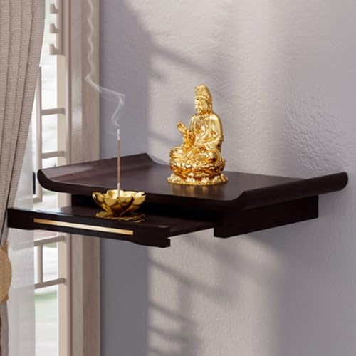 Yidlkecqey Étagère murale pour autel sacré mural, tempérament bouddhiste avec tiroirs extensibles, niches bouddhistes pour usage domestique, petites niches bouddhistes (Black Walnut,38x25cm/15x9.8in)