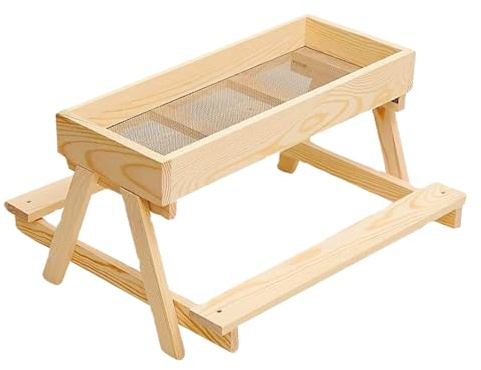 Fuente de alimentación de mesa para picnic de aves de corral – Alimentador de pollo de malla alta, estación de alimentación de madera antidesperdicio | al aire libre, mantiene la comida seca, uso de