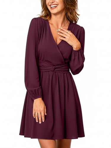 CUPSHE Mini robe élégante à manches longues et col en V pour femme, robe de cocktail, robe d'invitée de mariage