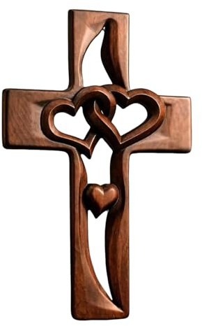 Generico Arte Murale Cuore | Decorazione Religiosa Rustica In Legno - Scultura Di Cuore Intagliata A Mano | Per Coppia Matrimonio San Pasqua Soggiorno Camera Da Casa Di Campagna