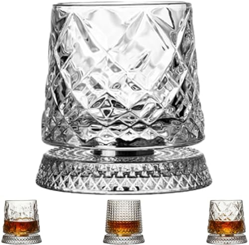 Generisch Bicchiere da whisky rotativo a 360 gradi, con funzione di sollievo dallo stress, stabile base decoupled Crystal Cut Cocktail Glass, Unique Whiskey Gift (Style-B)