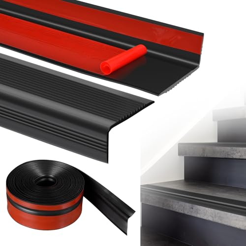 Tira de Protección de Borde de Escalera 10 M Perfil de PVC Autoadhesivo de Borde Para Escaleras Antideslizante e Impermeable se Puede Cortar Adecuado Para uso Tanto en Interiores Como en Exteriores