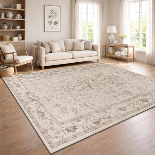 Paco Home Vintage Wohnzimmerteppich Kurzflor Boho Stil Waschbar & rutschfest pflegeleicht modernes Retro Design, Farbe:Beige 4, Größe:200x280 cm