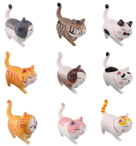 wellrun 9 Pcs Mini Cat Figurines Set,Cute Cats Ornaments for Home,Car,Desk,Cake Toppers,Party Favors,Realistic Decorative Kitten Animal Figures for Cat Lovers