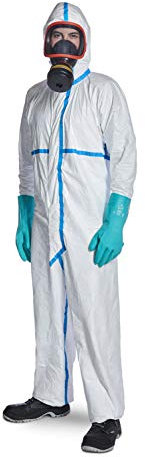 DuPont Tyvek 600 Plus | Chemikalienschutzkleidung mit Kapuze und Überklebte Nähte, Kategorie III, Typ 4-B, 5-B und 6-B | Weiß | Größe XXL
