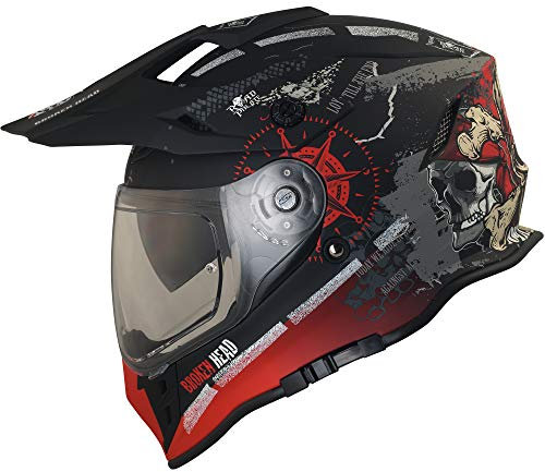 Broken Head Road Pirate VX2 Motocross-Helm - Motorradhelm Mit Sonnenblende - MX Cross-Helm In Schwarz & Rot - Größe M (57-58 cm)