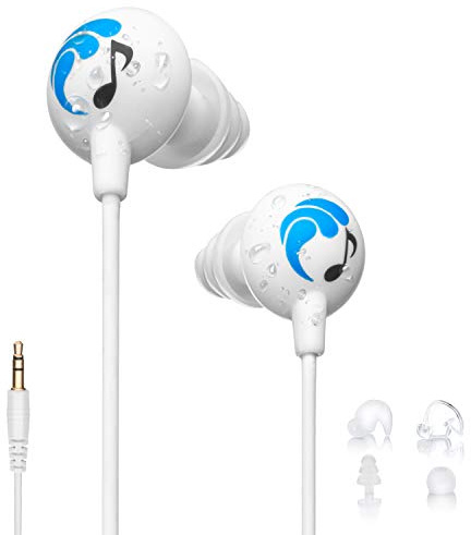 Swimbuds 100% Waterproof Sport Premium Headphones for Swimming with Music | Short Cord + Low Drag Design | 11 Unique Eartips for Watertight Fit