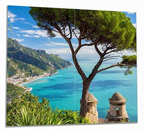 Wallario Herdabdeckplatte/Spritzschutz aus Glas, 2-teilig, 60x52cm, für Ceran- und Induktionsherde, Italienische Küste