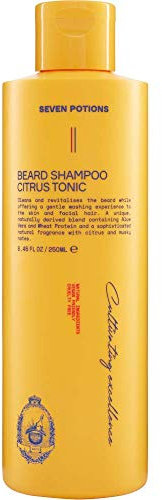 Seven Potions Champú para barba para hombres, lavado suave y limpiador para una barba limpia sin picazón en la barba, natural, vegano, libre de crueldad, tónico cítrico (250 ml)