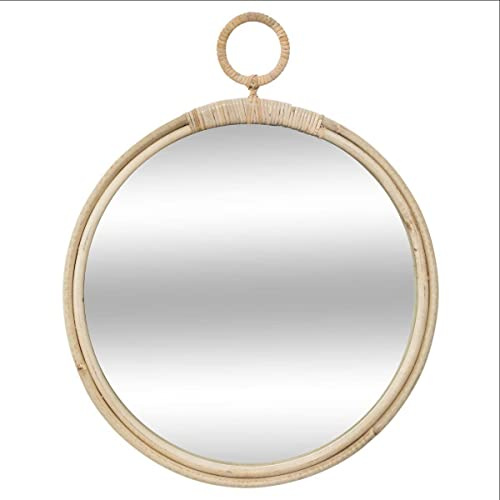 Atmosphera Spiegel, aus Rattan, rund, Durchmesser 38 cm, Holz Glas, beige, cm