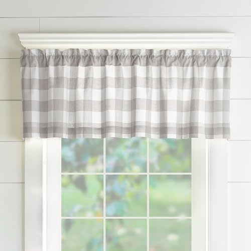 Elrene Home Fashions Farmhouse Living - Mantovana da cucina con finestra a quadri, 152,4 x 38,1 cm (1, grigio/bianco