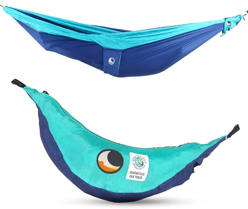 Fallschirmhängematte King Size - Original seit 1996 | KÖNIGSBLAU/TÜRKIS | Groß und Komfortabel | 320 x 230 cm, nur 700 g | Schneller Aufbau < 1min | Camping, Hängematte