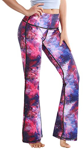 BUBBLELIME 29/31/33/35/37 4 Styles Women's High Waist Bootcut Yoga Pants - Basic Polyester_Galaxy M-29 Inseam