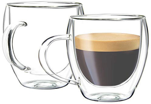 Youngever 2 Pack 160ML Glass Espresso Mugs, Double Wall Thermo Insulated Glass Coffee Cups, Glass Coffee Mugs (Tall)