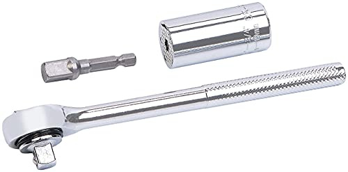 AGT Ratsche mit Universal-Steckschlüsselaufsatz für 7-19 mm, inkl. Adapter (Werkzeugkoffer)