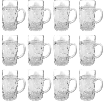 Chabrias Ltd 12 Pack Mini German Beer Stein Glass, 56.8ml, Shot Glasses, Beer Tasting, Mini Tankard Mug for Oktoberfest, Authentic Bavarian Style Drinking Glassware
