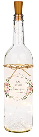 Manufaktur Liebevoll Flaschenlicht “Du bist mein Herzens-Mensch” - Leuchtflasche als Dankeschön für besonderen Menschen - Geschenk
