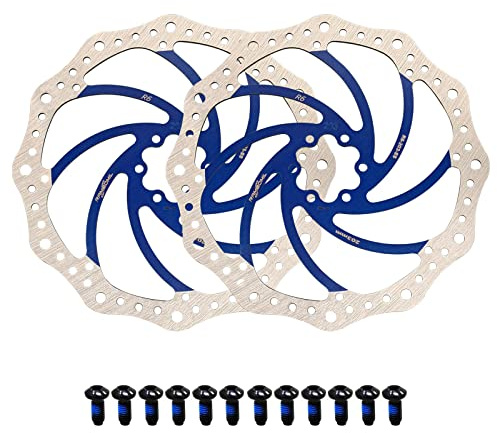 Jane Eyre 2 pezzi rotore per bicicletta a 6 bulloni, rotore per freno a disco in acciaio inossidabile 140 mm/160 mm/180 mm/203 mm, accessori per biciclette con blocco centrale (Argento+Blu 180 mm)