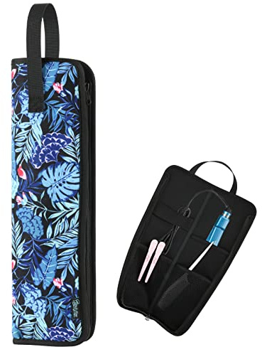 Beautyflier Premium Universal Flat Iron Holder Tavel Bag, Heat-Resistant Canvas Travel Tote Bag for Hair Straighteners, Ideal for Home & Travel Use, Fits Most Hair Tools (Blue Flower)