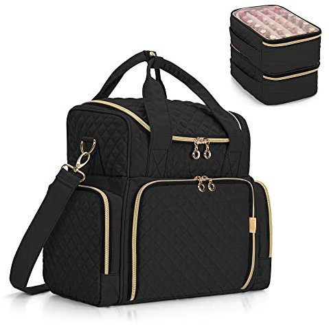 Luxja Sac pour Rangement Vernis à Ongle pour 48 Bouteilles et Une Lampe à Ongles, Étui pour Vernis à Ongles avec 2 Sacs Amovibles, Rangement Vernis a Ongle (Sac Seulement), Noir