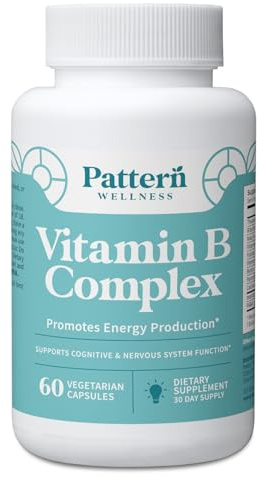 Pattern Wellness Vitamin B Complex Supplement - Comprehensive Blend of Essential B Vitamins - Supports Energy, Cognitive & Cellular Health - 3rd Party Lab Tested - 60 Capsules