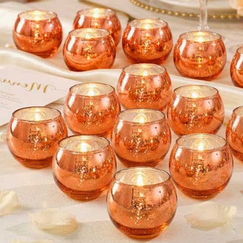 LAMORGIFT Kerzenhalter aus Quecksilberglas, für Boho-Hochzeit, Brautparty, Party-Tischdekoration, Herbst- und Urlaubsdekoration, 24 Stück