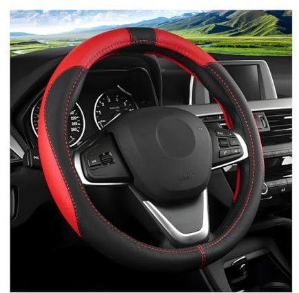 JNNJ Lenkradbezug Auto, Mikrofaser-Leder-Lenkradabdeckung, Sport Anti Rutsch Universal Lenkradbezug Breathable, Schützendes Innenraumzubehör Für Frauen(Schwarz/Rot)