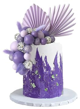 ZOOMPIL 38 Stück Lila Boho Tortendeko Set - Palmblatt Fächer, Kugeln, Kuchendekorationen, DIY Kuchen Topper für Geburtstag Party Deko