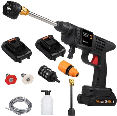 Vislone Cordless Pressure Washer, 150PSI Portable Pressure Cleaner Handheld with 6-in-1 Sprayer Battery and Charger 24V 1500mAh Rechargeable Battery Electric Pressure Washer for Washing Cars