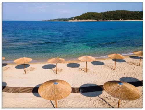 ARTland Wanddeko Glasbilder Wandbild Glas Bild einteilig 60x45 cm Querformat Landschaften Meer Strand Sonnenschirm Sommer Urlaub Griechenland U4TW