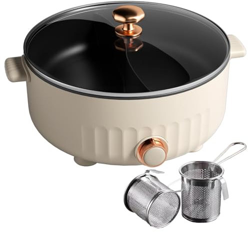 ARTSIM Appareil Fondue Chinoise, Multi-Fonctions Fondue Chinoise Traditionnelle Convient Aux Petites FêTes (avec 2 Filets Non éTanches),White