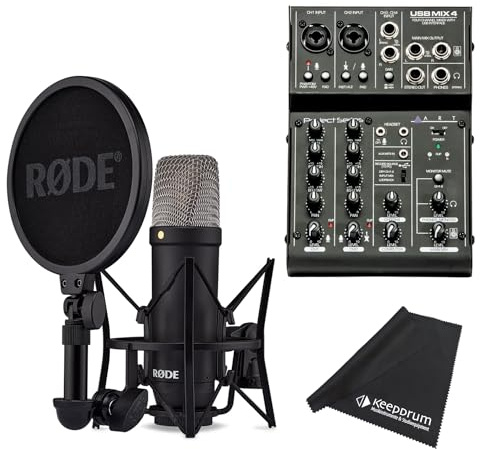 Rode NT1 Signature Black Kondensator-Mikrofon + Art USBMix4 Mischpult + keepdrum Mikrofasertuch