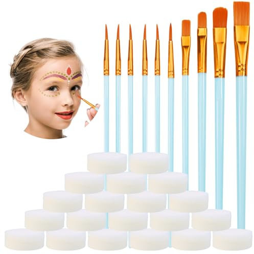 RUIJIE Pinsel Set, 30 Stück Künstlerpinsel Acrylfarbe Kinderschminken, Schmink Schwämmchen, Feiner Pinsel, Malerei Ölfarben Brush Set für Körperbemalung Anfänger, Künstler Kinder und Erwachsene (Blau)