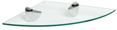 Harbour Housewares 1x Klar 30cm Schwebendes Eckregal aus Glas - Badezimmer Dusche Küche Regale Lagerung Anzeigeeinheit mit Silberne Klammern