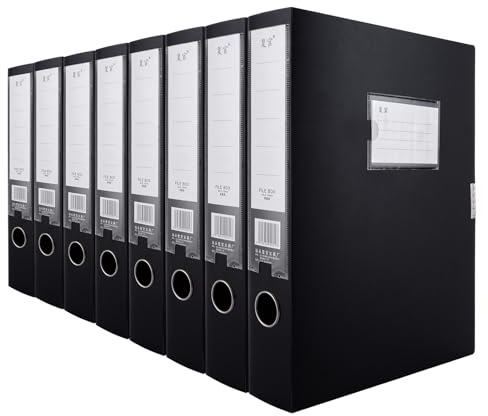 JMIATRY 8 Pcs Box Files A4, Plastic Deep Holder 55mm, Foolscap File for Office Stationery Document, Black