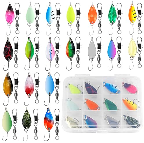 LPZMPZ 20 Stück Forellenköder Spoons Forelle Fishing Forellen Spoon Set | Angelköder 5g, Forellen Spinner Einzelhaken, Angelzubehör mit Spoon Box, für Forelle Barsch Hecht Zander