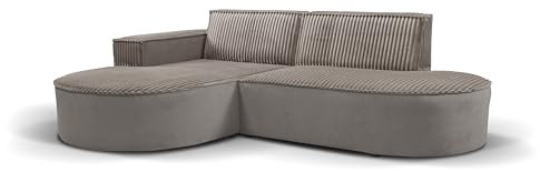 Kaiser Möbel - Ecksofa mit Wohnlandschaft, Eckcouch L-Form, Sofa 3-sitzer, Polstersofa, Bequemes Couch mit Ottomane für Wohnzimmer, Relaxsofa, Plüsch Cord, Modena Studio, Soft, Beige, Rechts