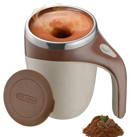 QuyiFa Taza de café con agitación magnética automática 2025, taza de café con agitación automática, taza mezcladora eléctrica, para café, leche y té (marrón,modelo recargable)