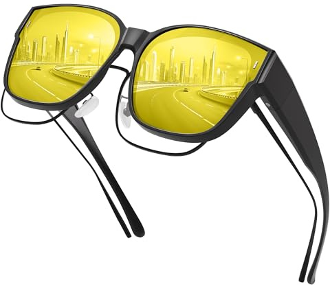konqkin Nachtsichtbrille-Herren-Damen-Nachtbrille-Zum-Autofahren-Sonnenbrillen-Night Vision Goggles-Nachtbrille-Autofahrerbrille Nacht-Für Fahren Radfahren，B01-yellow