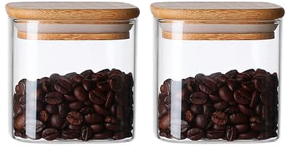 Stgbcst Tarros de cristal con tapa de bambú, herméticos, para pasta y cereales, para espaguetis, pasta, pasta, harina, granos de café (8 x 8 cm)