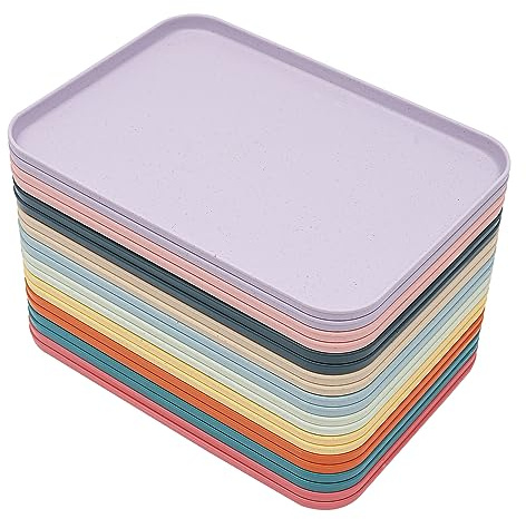20 pièces Plateau de service, Plateau en plastique multicolore 10 couleurs antidérapant Plateau pour aliments Plateaux de service cuisine Réutilisable Plateau rectangulaire, Plateau pour canapé Bar à