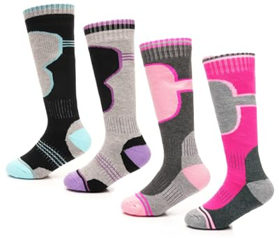 Slumber Hut Lot de 4 paires de chaussettes thermiques d'hiver pour adultes et enfants, Fille, 9-12