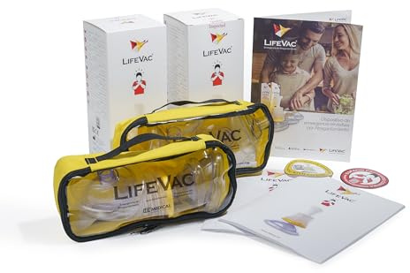 LifeVac® Duo Pack, 2 kits complets, kit de premiers secours, anti-étouffement pour adultes et enfants, efficacité prouvée, comprend 2 kits avec chacun 4 masques et un sac de transport.