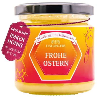 Hallingers Genuss Manufaktur Honig Oster-Geschenk - kalt geschleudert vom Imker Hand-crèmig-gerührt ungefiltert & unpasteurisiert Oster-Honig Frühlingsblüte, Ostern Körbchen für Frauen Männer