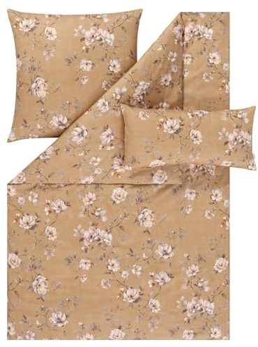 ESTELLA Bettwäsche Lara 7954 740 Messing Mako Satin Äste Zweige Rosen Blüten Creme Pastell Floral, Größe:155 cm x 220 cm