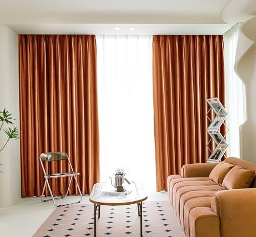 Lirzxin Lichtdichte Vorhänge mit Ösen 132 cm Lang, Verdunkelung Gardinen Orange Unifarbe Vorhang für Schlafzimmer Wohnzimmer Kinderzimmer 107x132 cm(B×H), 2er Set