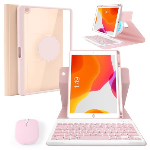 LAMA Étui magnétique rotatif avec clavier Bluetooth avec souris pour iPad 10,2 et 10,5, clavier sans fil amovible pour iPad (9{^>e<^} 2021/8{^>e<^} 2020/7{^>e<^} génération 2019, Air 3 2019, Pro 2017