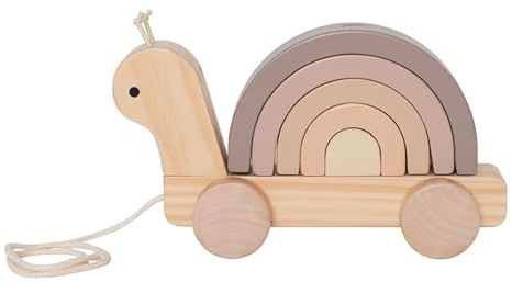 JaBaDaBaDo Niedliche Schnecke aus Holz, 2-in-1 Nachziehtier und Stapelspielzeug Schnecke, 22 x 12 x 7 cm