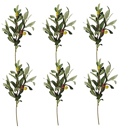 HAMPPLIES Ramas de Olivo Artificiales Verdes Necesidad de Riego de Plástico Paquete de 6 Fáciles de Limpiar para Decoración de Pared y Oficina