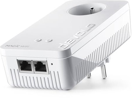 devolo Magic 2 WiFi 6 Next Adaptateur CPL WiFi d'extension, jusqu'à 3.000 Mbits/s Via WiFi 6, 2X Port Ethernet Gigabit, Prise integrée, Blanc